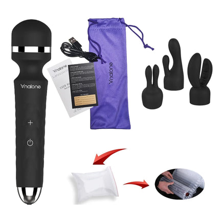 Nalone Powerful Vibrator Optional 3 Nozzles USB Recharge Magic Wand AV Vibrator Massager Vibration Dildo Adult 18+ Women Sex Toy