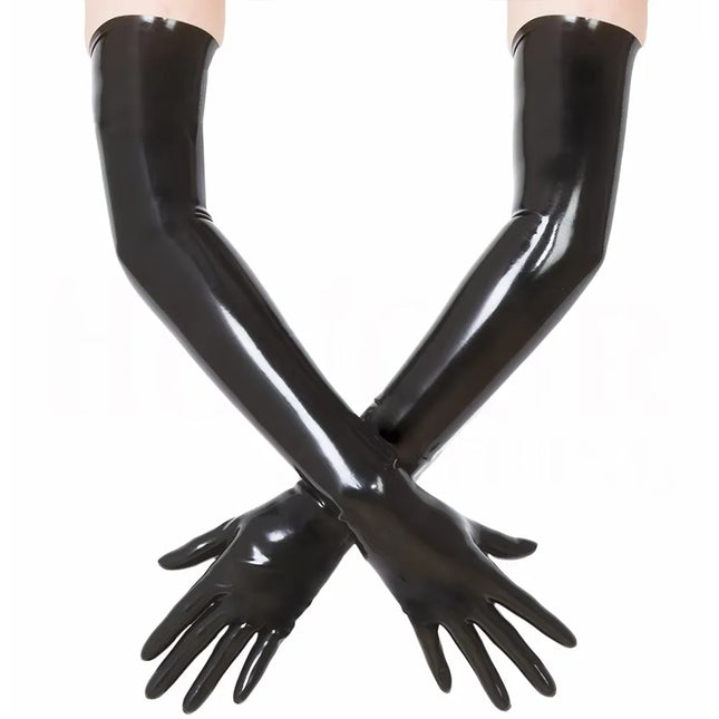 Unisex Latex Rubber Gloves Fetish Wrist Seamless Moulded Shoulder Length Long Gloves for Men Women with Bodysuit Catsuit Hoods