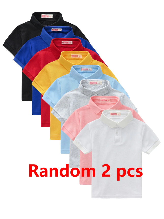 Random 2-Piece Set Boys' Summer Back-to-School Season Uniform Solid Color Short Sleeve, Children's Fashion Collar Short Sleeve