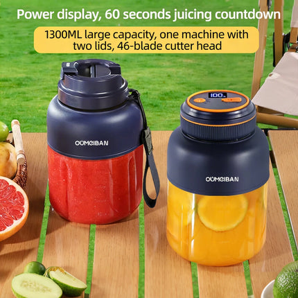 1300ML USB Rechargeable Portable Juicer, 46 Blades Fresh Fruit Mixer, Multifunctional Ice Crusher Smoothie Blender for Home
