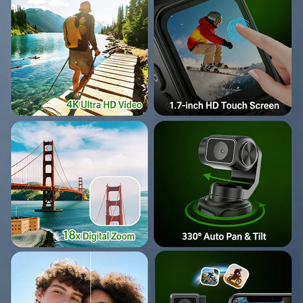 4K Pocket Gimbal Camera Handheld Stabilized Camcorder 75MP 330° Auto-Tracking Rotation 1.7-inch Touchscreen for Vlogging