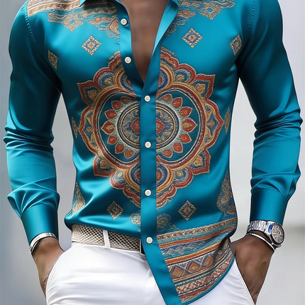 New men's 3D clover printed long sleeved shirt with high-quality pattern casual long sleeved collar top