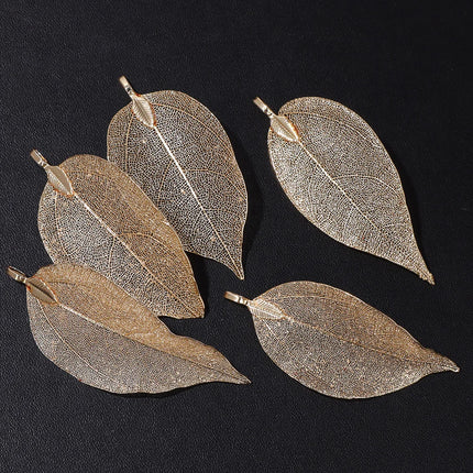 5pcs/set 40-60mm Electroplated Leaf Pendants Mixed Gold Color Natural Leaves Charms For DIY Necklace Earrings Jewelry Accessorie