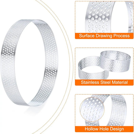 Tart Ring Set, 3-12Pcs Perforated Stainless Steel, Food Grade Nonstick Reusable EasyClean, Cake Rings Pastry Molds, Baking Tools