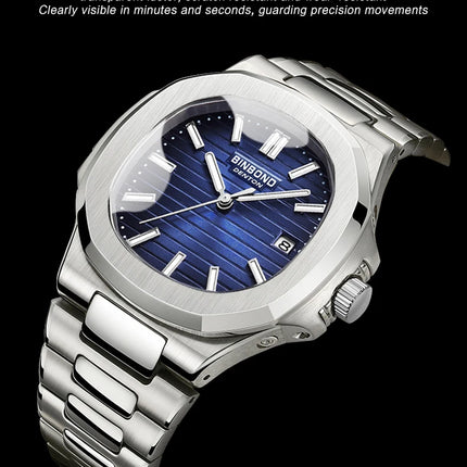 BINBOND Luxury Military Man Watch Square Waterproof Luminous Date Week Men Watch Stainless Steel Quartz Men's Watches Reloj