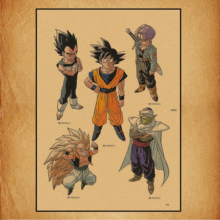 Japanese Surrounding Anime Retro Dragon Ball Poster Goku Gohan Vegeta Piccolo Friza Canvas Painting Print Wall Art Children Gift