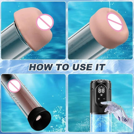 Enlarger Pump Penis Enlargement Extend Vacuum Pussy Pumps Male Masturbator Air Pressure Device Adult Sex Toys Games for Men LED