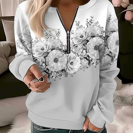 Women's Hoodies Women Fashion Floral Hoodies Flower Painting Sweatshirt Zip Up Hoodie Oversized Sudaderas Harajuku Coats Elegant