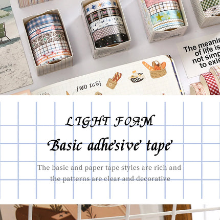 MINKYS 5pcs/set Basic Grid Star Decorative Tape Cute Cartoon Creative Washi Tape School Stationery