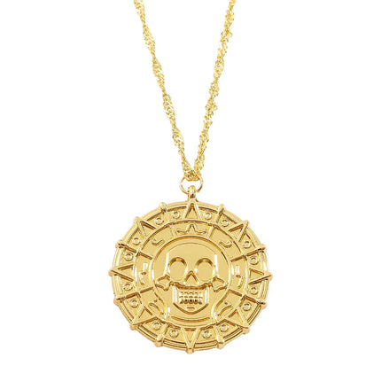 Pirates of the Caribbean Jack Sparrow Aztec Skeleton Skull Heads Coin Medallion Pendant Vintage Jewelry Necklace for Wholesale
