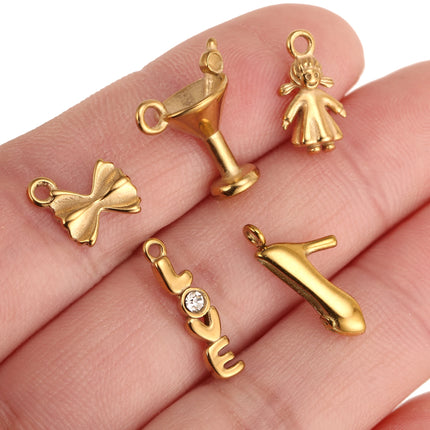 3Pcs Lipstick/Martini Wineglass/Ballet Girl Charm Fashion Stainless Steel Pendant DIY Exquisite Necklace Bracelet Jewelry Making