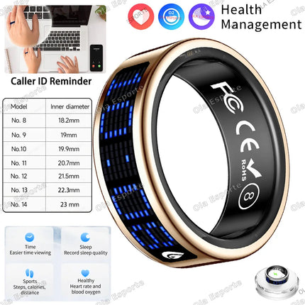 Call ID Reminder Smart Ring Display Screen and Touch,Tasbih Counter,Health Manager,5ATM Waterproof Multiple Sport Mode Men Women