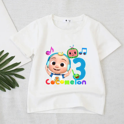 Cocomelons Birthday Party T-shirt Boys Number 1-10 Tee for Kids Cute Cartoon Tops Cotton T-shirts Summer Short Sleeve Clothes