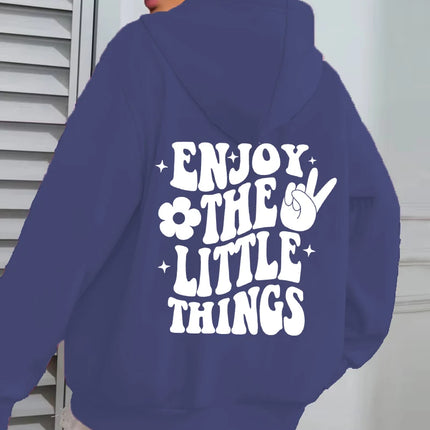 Funny Enjoy The Little Things Hoodie, Cute Positive Sayings Sweatshirt For Strong Women, Inspirational Quotes Pullover Tops