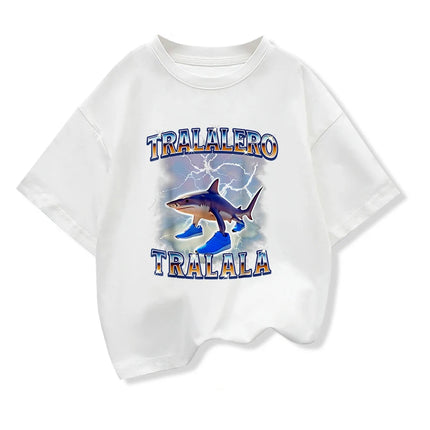 Tralalero Tralala Kids T-shirt Tungtung Sahur Brainrot Anime Tees Boy Girl Summer Short Sleeve Loose Tops Children Clothes Gift