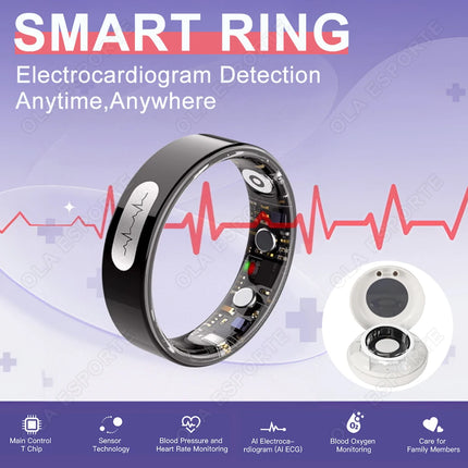 New ECG Monitor Smart Ring 2026 Heart Rate Blood Oxygen Health Monitoring Multi-sport Mode Temperature 3ATM Waterproof Smartring
