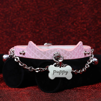 New Leather Collar with Lead Misty Pink Choker Sexy Accessories Spousal Flirting Role Play BDSM Training Unisex Adult Sex Toys