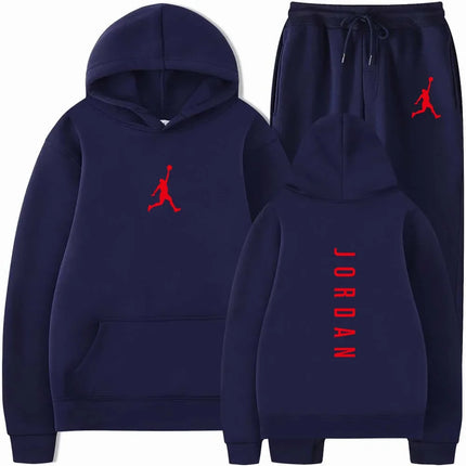 Men's pullovers for autumn and winter, solid-color hoodie + stretch waist jogging pants two-piece set, fashionable outdoor casua