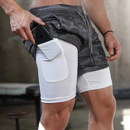 Monster Energy 2-in-1 Double Layer Men's Sport Shorts Comfortable Transpirable Gym Workout Pants Sports Active Leisure Clothing