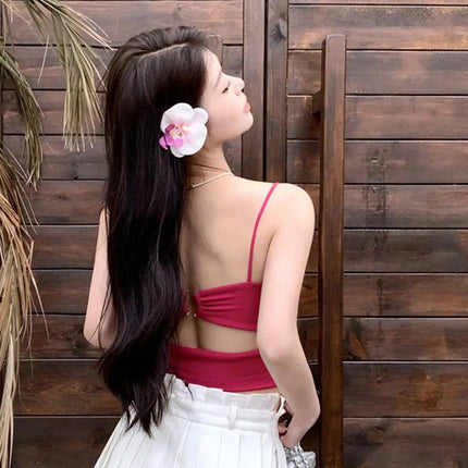 New Women's Tank Tops: Sexy Hollow Back Camisole with Chest Pad, Summer Basic Elastic Tank Top, One-Piece Vest, Casual Short Crop Tops