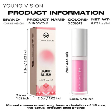 YOUNG VISION 3-Color Beauty Sponge + Liquid Blush Silky Velvet Pink Liquid Blush Natural and Easy to Blend Cosmetics