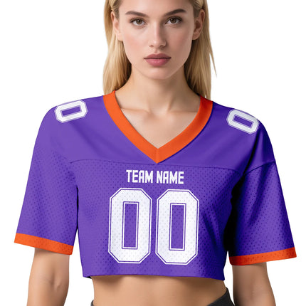 Custom American Football Jersey Crop Top for Women & Girls Plain Sporty Cropped Shirt Personalized Name Number Jerseys Fans Gift
