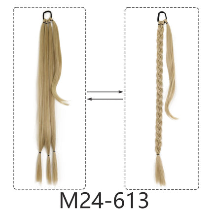 Synthetic Braided Ponytail Extensions Black Natural Hairpiece Long Pony Tail with Hair Tie Rubber Band Hair Blonde for Women