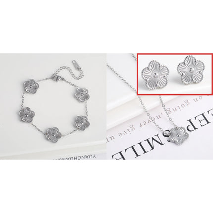 Metal Laser Five Leaf Flower Bracelet Necklace Earrings Jewelry Set Classic For Woman Stainless Steel Jewelry Daily Wear Clover