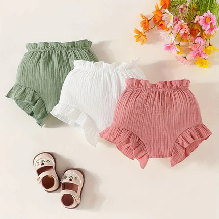 3Pairs/Lot  Summer Cute Baby Girl Climbing Pants Comfortable Breathable Shorts Newborn Baby Casual Solid Cotton Color Pants