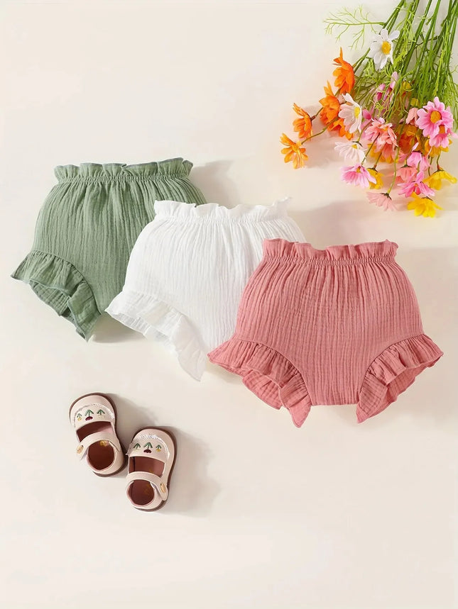 3Pairs/Lot Summer Cute Baby Girl Climbing Pants Comfortable Breathable Shorts Newborn Baby Casual Solid Cotton Color Pants