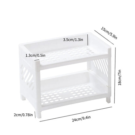 PP Desktop Double Layer Storage Rack Rectangular White Organizing Student Desk Office Cosmetics Stationery Shelf