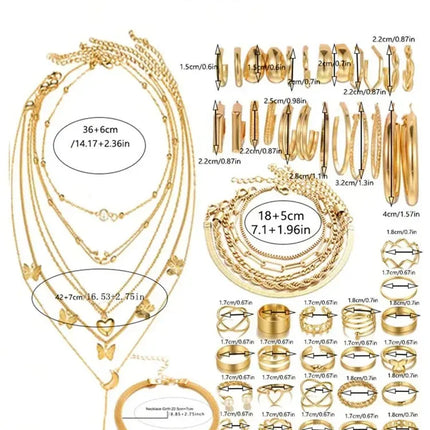 New 57 Pcs/Set Fashion Jewelry Sets For Women Metal Wide Face Earrings Necklaces Bracelets Ankles Rings Combinations Set Jewelry