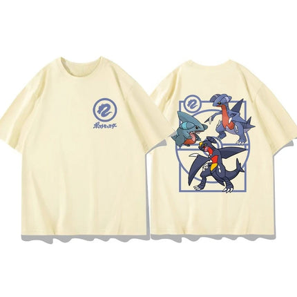 2026 Summer Pokemon Gengar Evolution Double Sided Print T-Shirt, 100% Cotton Loose Oversized Couple & Family Tee & Sports