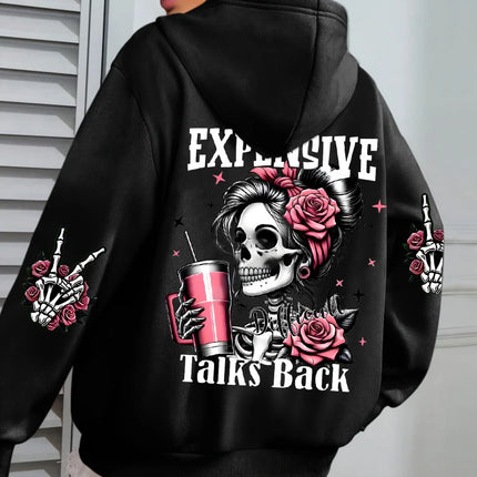 Expensive Talks Back Funny Printing Womens Hoodie Loose Multicolor Pullovers Fleece Autumn Sportswear Casual Pocket Hoody