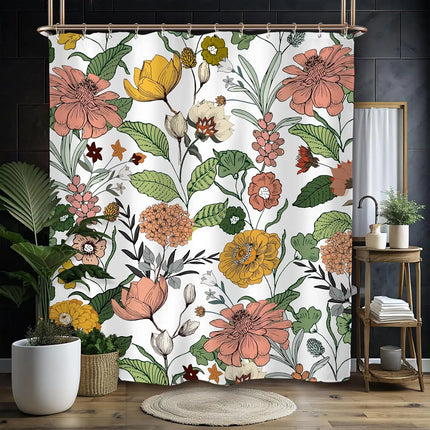 Miyotaa Flower Blossom Spring Shower Curtain Set 60Wx71H Inches Vintage Retro Vintage Botanical Plant Blush Polyester Waterproof