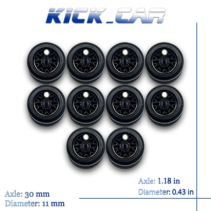 1/64 Wheels with Fixed Rubber Tires Branches Spoke for Toy Model Diecast Cars Refiting Parts for Hotwheels (5 sets for 5 Cars)