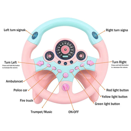Kids Steering Wheel Toy - Backseat Pretend Play with Lights & Music - Fun Preschool Driving Simulator Gift for Toddlers