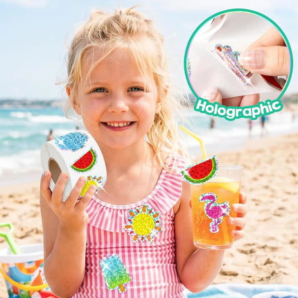 500Pcs Summer Stickers Roll Holographic Laser Hawaiian Tropical Luau Beach Decals Seasonal Holiday Party Favors DIY Crafts