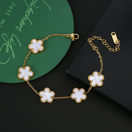 INS Hot Sale Stainless Steel Five Laef Flower Clover Bracelet Jewelry Set Necklace Earrings For Woman Daily Wear Brand Jewelry