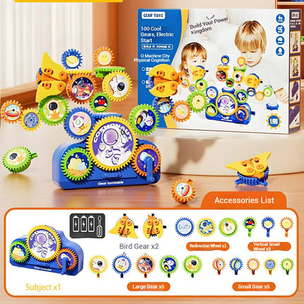 Kids Electric Gears Building Toy Set 3D Rotate Gears Assembly Model STEM Construction Toy Set Kids Educational Toys Xmas Gifts