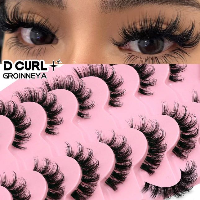 Veltrinay Fake Lashes Mink Lashes Plush 3D False Eyelashes Clear band Accent Cat Eye Lashes False Lashes Makeup