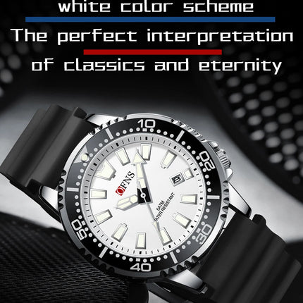 OFNS High Quality Fashion Men's Quartz Watch Calendar Luminous Display 50M Waterproof Luxury Watches Rubber Strap Men's Watch