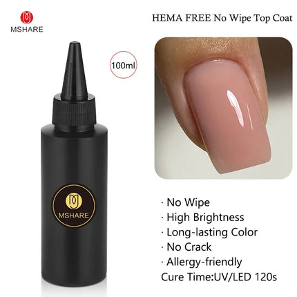 MSHARE 100ml Shiny Top Coat No Wipe Top Nail Gel for Gel Polish Semi-permanent Varnish No Sticker Hard Top Gel