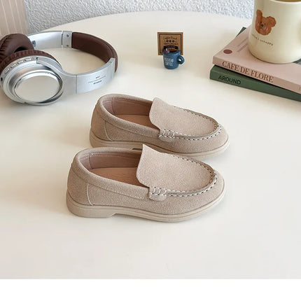 Spring Kids Loafers Suede Minimalist Trendy Unisex Boys Girls Leather Shoes Versatile Slip-resistant Solid Color Children Shoe