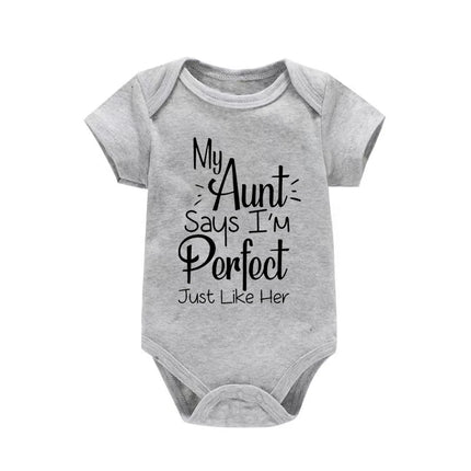 "My Aunt Says I'm Perfect Just Like Her" Funny Letter Printed Newborn Infant Baby Girl Clothes Short Sleeve Jumpsuit Outfits