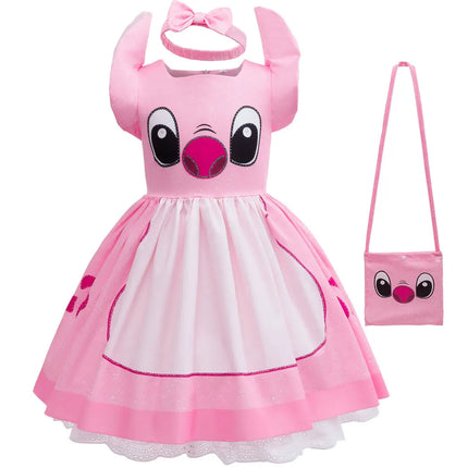 2026 New Disney Movie Lilo & Stitch Girls Cosplay Angel Stitch Pink Cute Princess Cartoon Halloween Carnival Role Play Dress Set