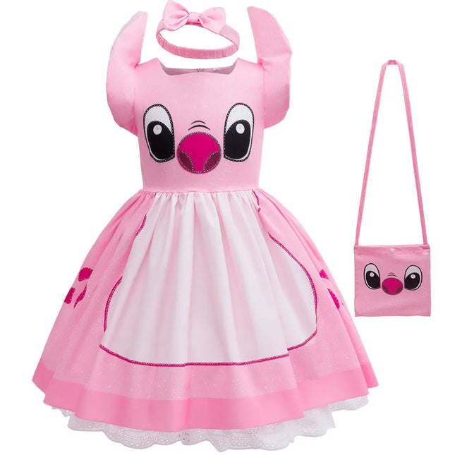 Disney Movie Lilo and Stitch Cosplay Costume Girl Plays Stitch Angel Cartoon Character Holiday Party Carnival Costume Set 2-10T