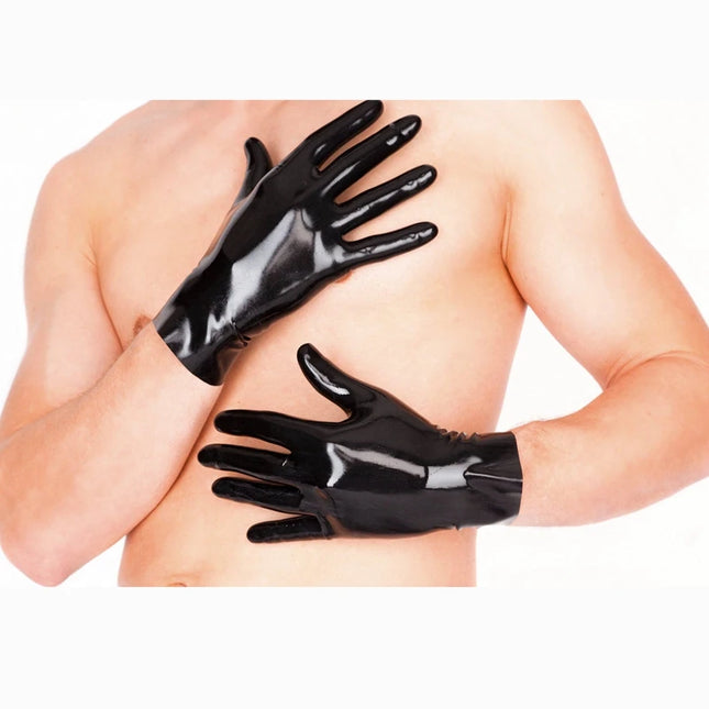 Free shipping Ftshist Women Shiny Faux Leather Long Gloves Men Latex Fetish Patent Leather Full Fingers Glove Cosplay Accessory