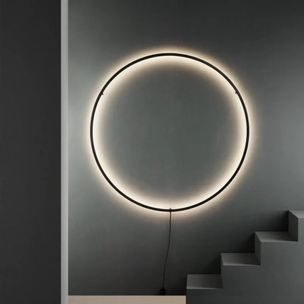 Designer Modern Black Gold Circle LED Wall Lamp for Bedroom Background Living Room Corridor Decor Light with Plug Nordic Sconce
