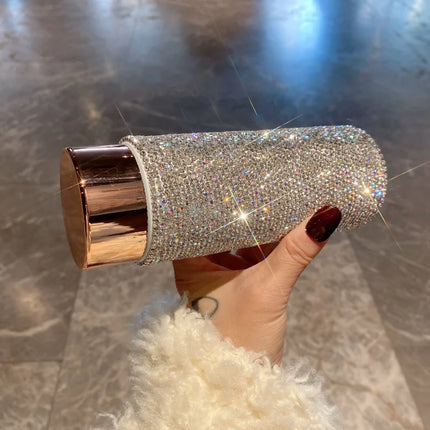 Bling Portable Thermos Cup with Tea Infuser Rhinestone Tumbler Crystal Gift Car Coffee Mug Mini Stainless Steel Water Bottles